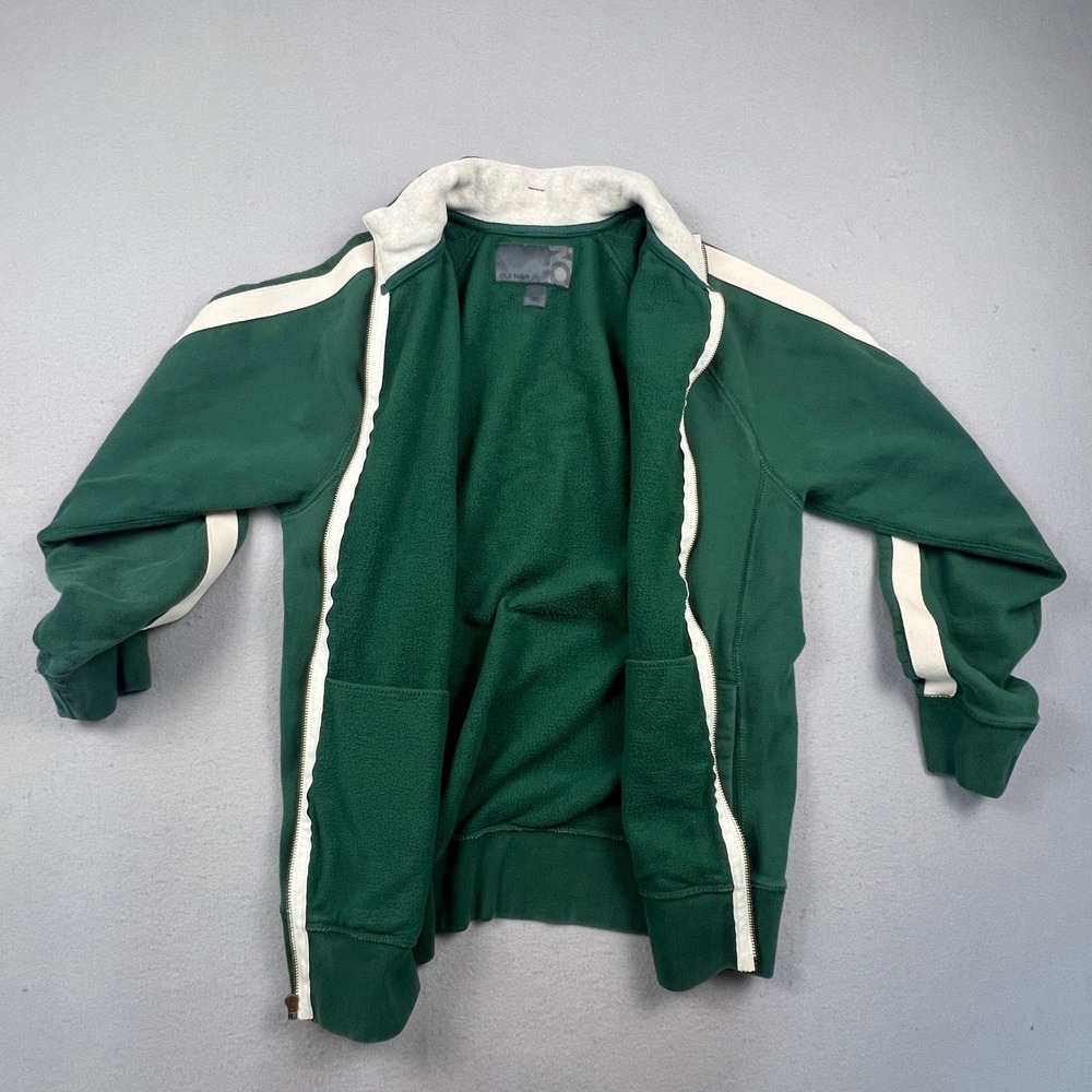 Y2K Old Navy Track Jacket Mens Large Green Striped Full Zip Fleece Retro
